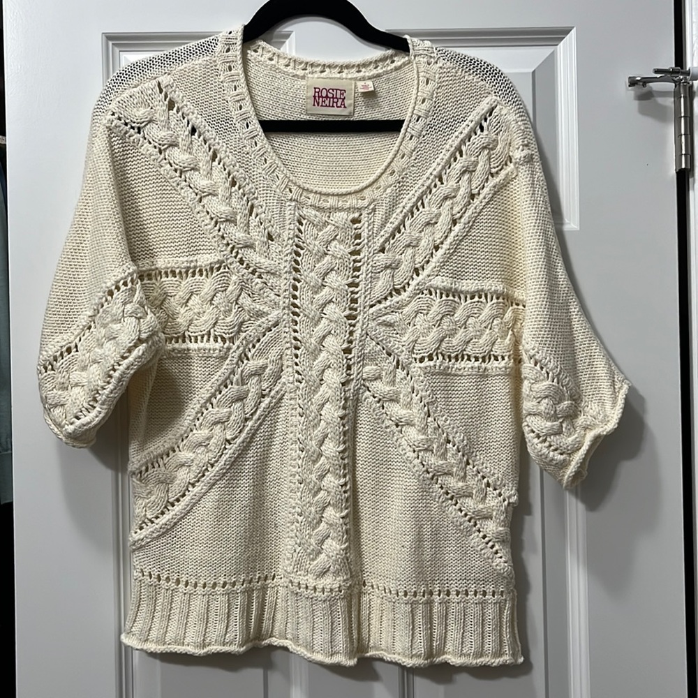 Anthropologie Rosie Neira Crochet Crewneck Sweater